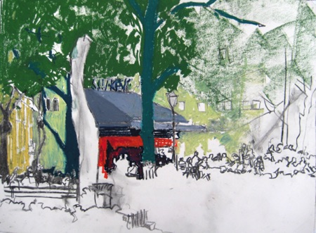 Madison Square Park The Shake Shack; 
2016;  charcoal and oil pastel on paper; 18 x 24"